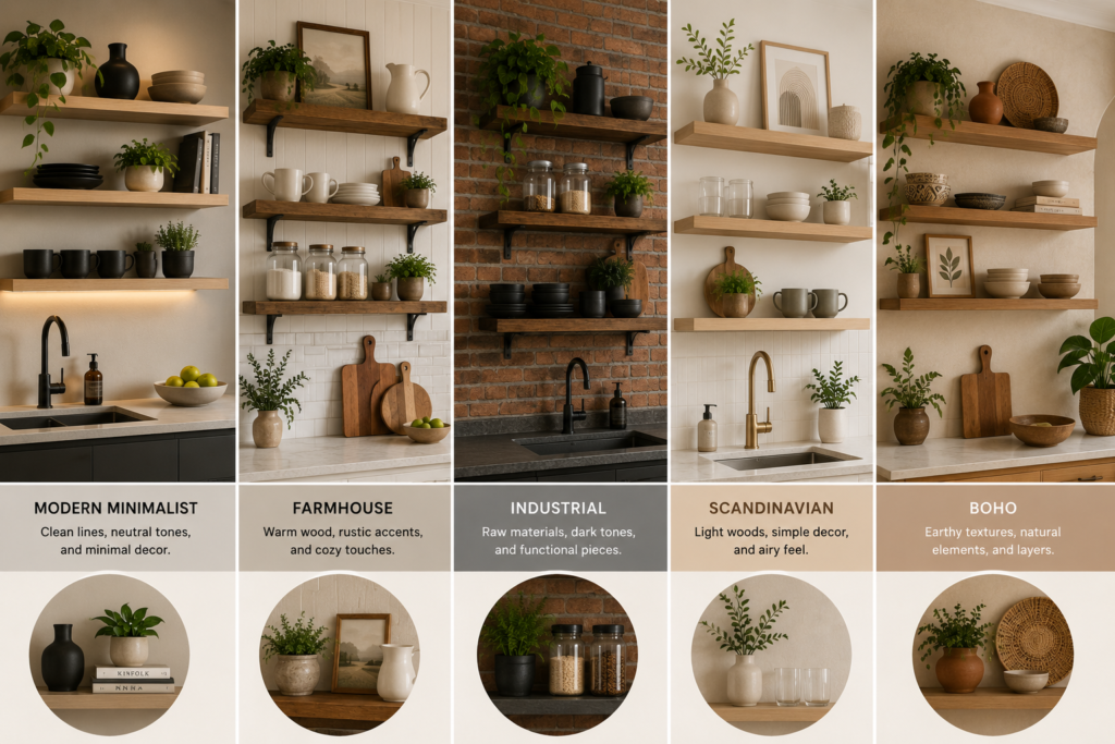 floating shelves for kitchen wall