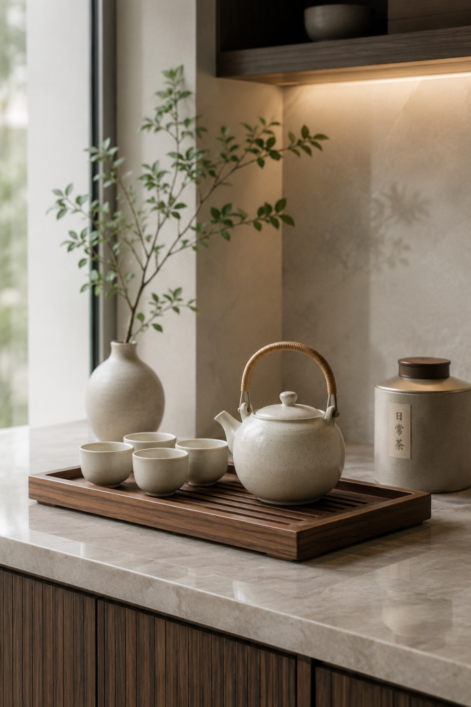 Chinese-inspired kitchen tea station