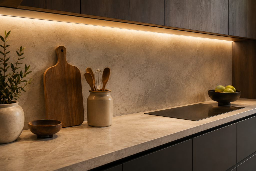 Under-cabinet lighting in a modern kitchen