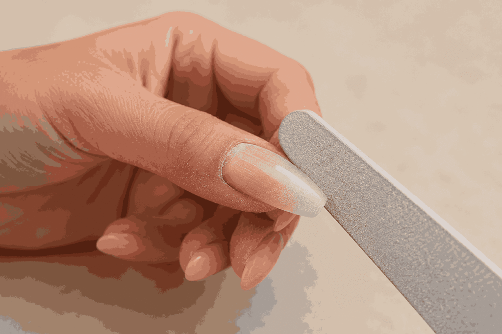Filing the top coat before soaking off acrylic nails
