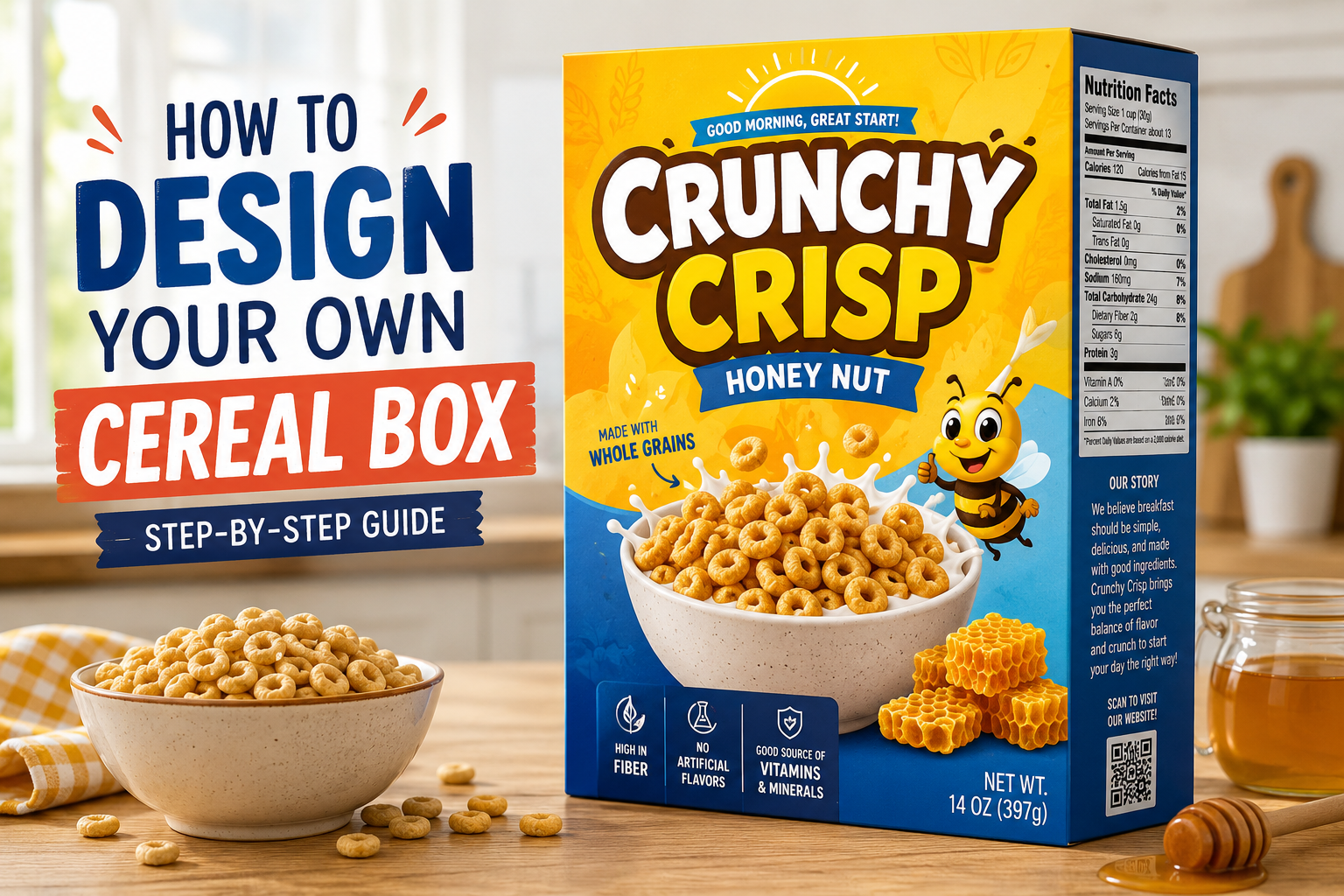 how to design your own cereal box with colorful custom packaging mockup