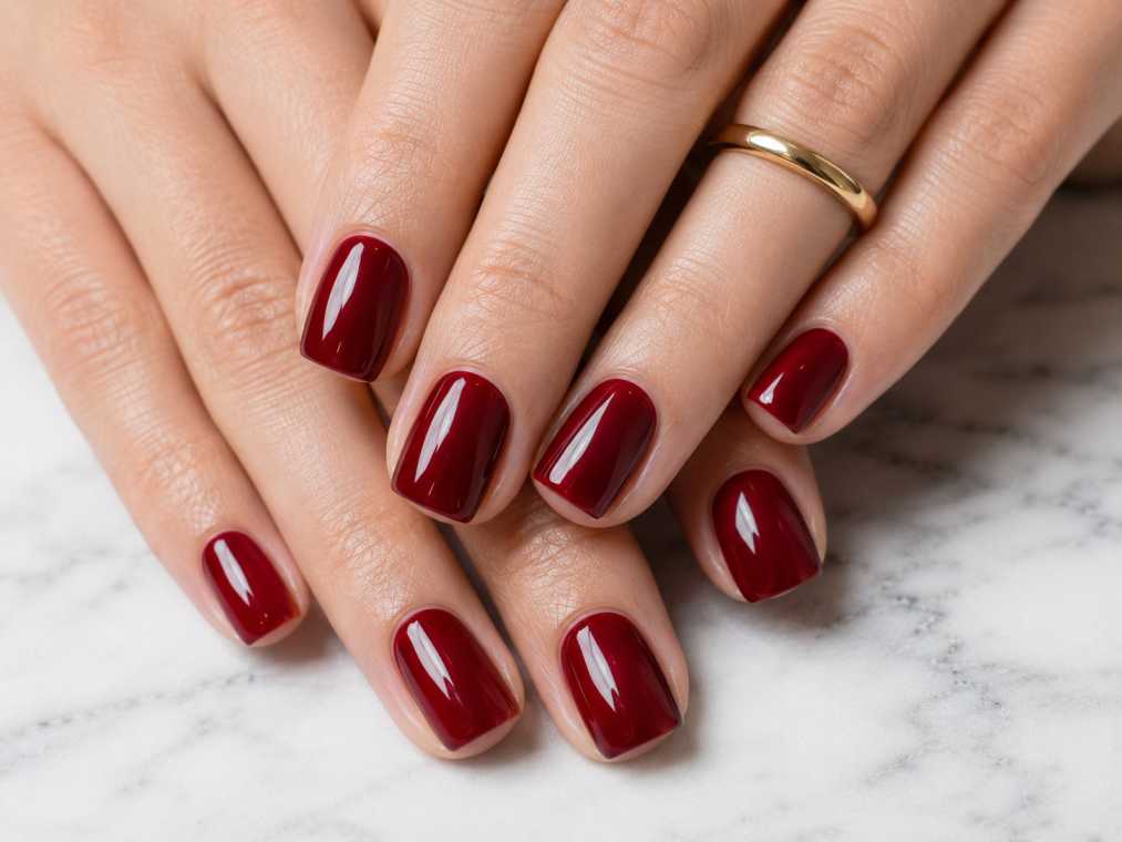 Cherry Red Square Nails