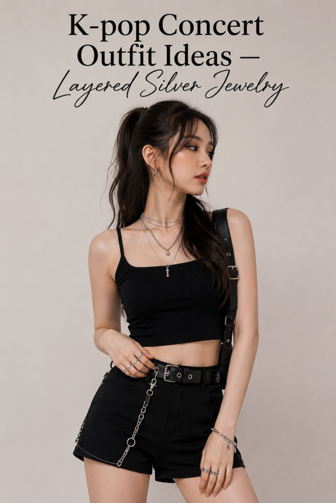K-pop Concert Outfit Ideas — Layered Silver Jewelry
