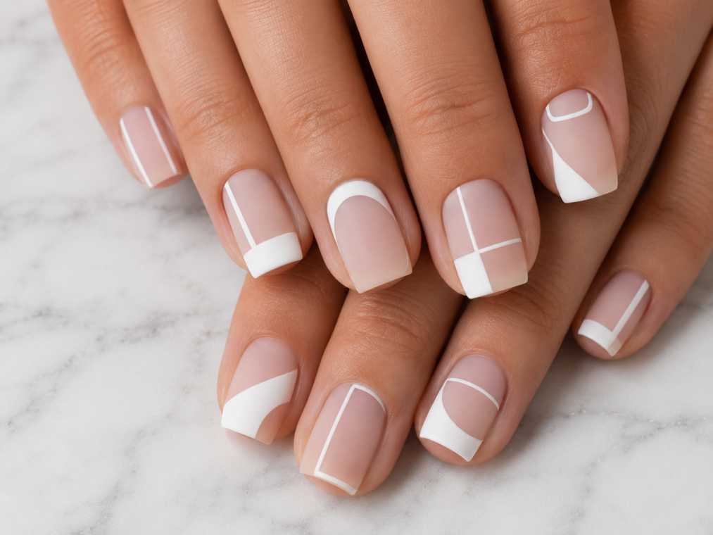 White Negative Space Nails
