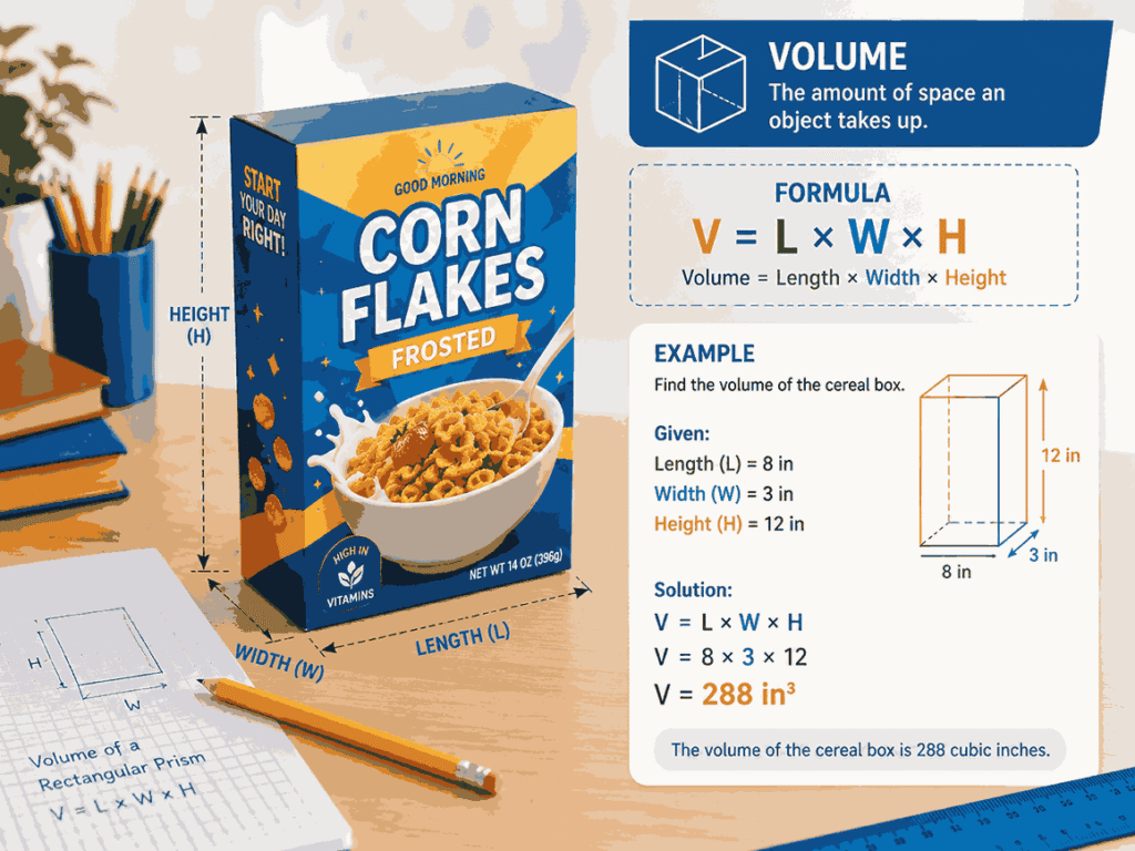Cereal box volume formula length width height example