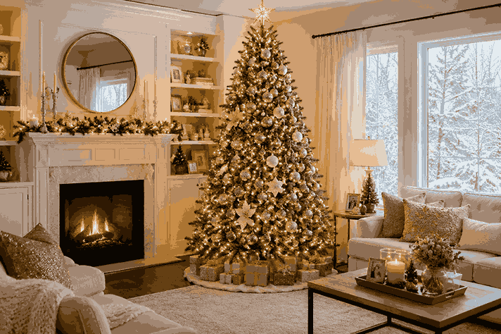 home decorators collection christmas tree in a cozy living room