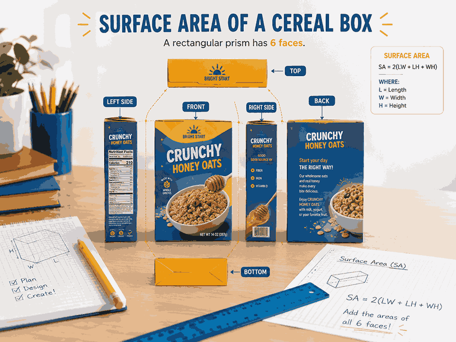 Flattened cereal box net for surface area project