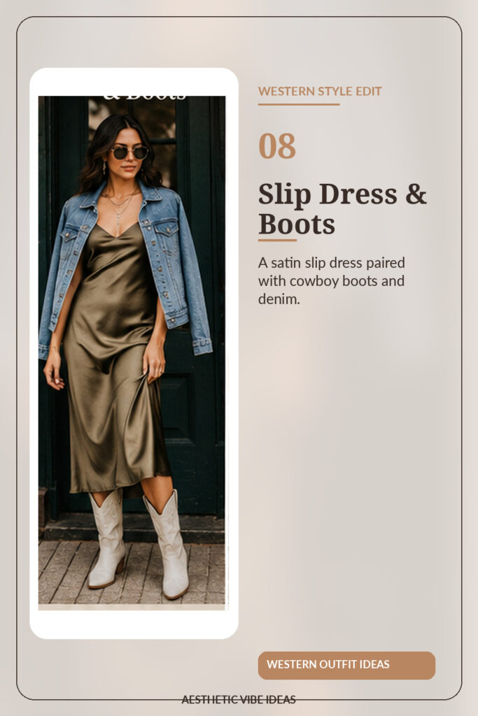 Slip dress styled with modern cowboy boots