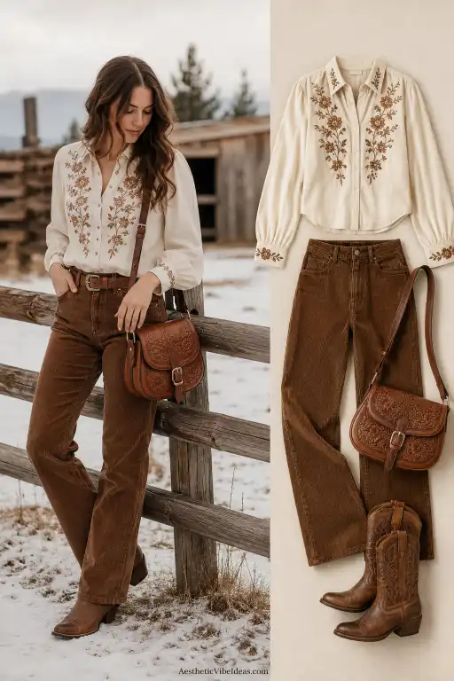 Tailored jumpsuit with decorative Western belt and boots