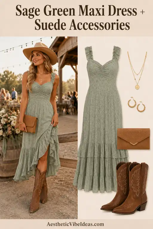 Velvet midi dress with pointed Western boots for a winter wedding