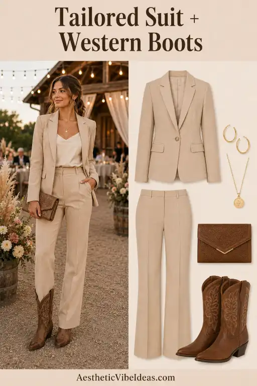 Women’s tailored suit with sleek Western boots