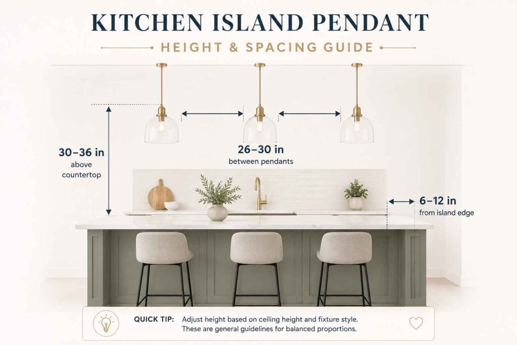 kitchen island pendant light height and spacing guide