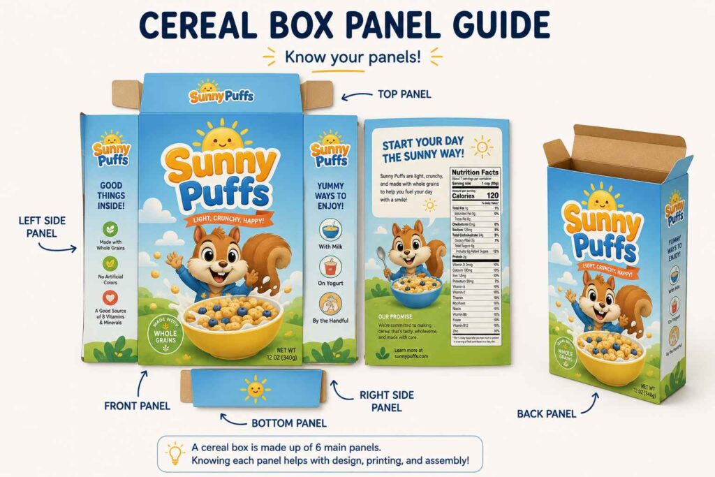 cereal box project panel layout guide