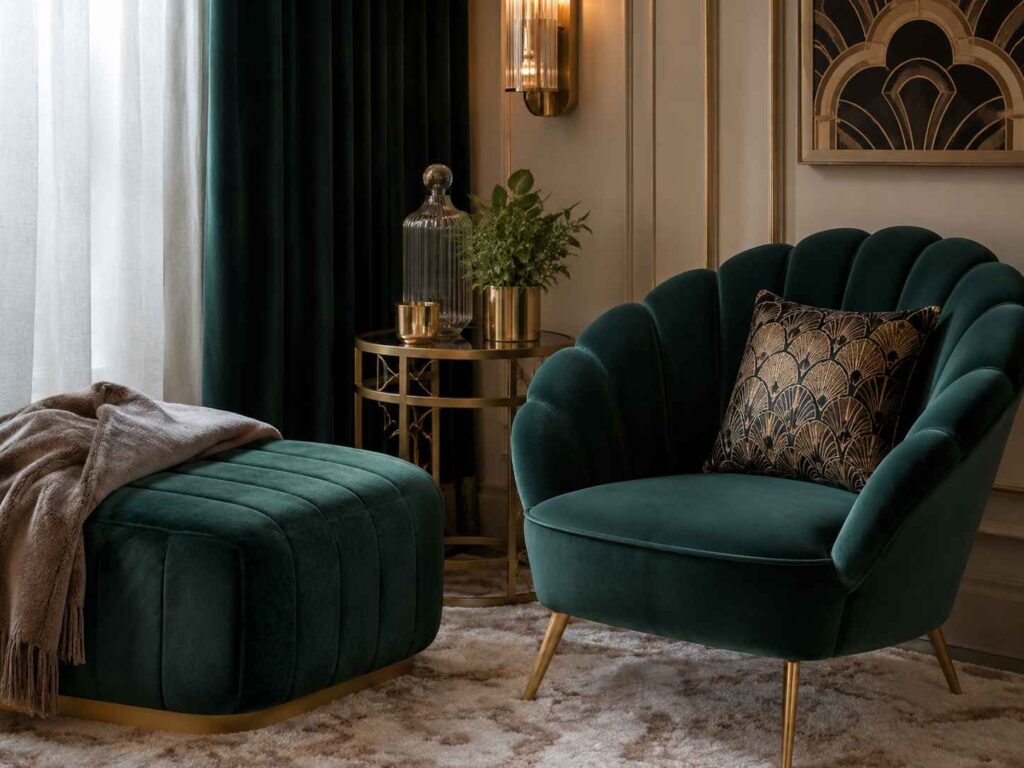 velvet furniture with elegant Art Deco styling