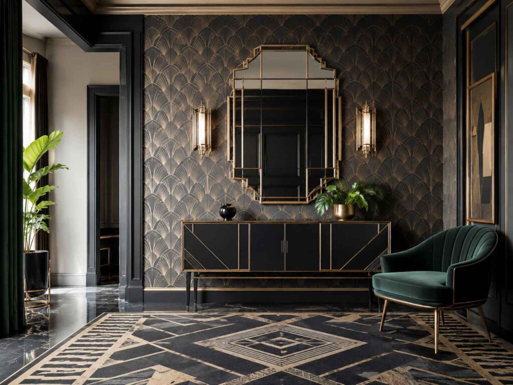 emerald green and gold Art Deco interior color palette
