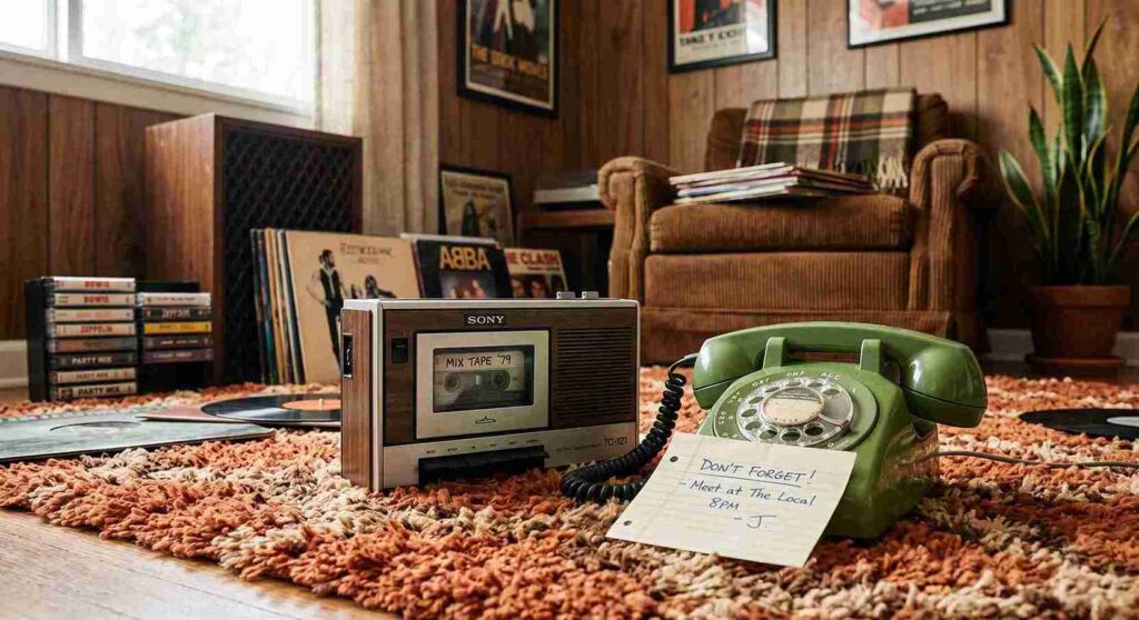 retro 70s theme diy escape room setup with vinyl records