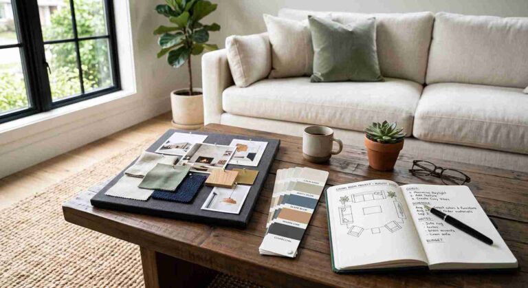 Homeowner reviewing design plans to calculate how much does an interior decorator cost