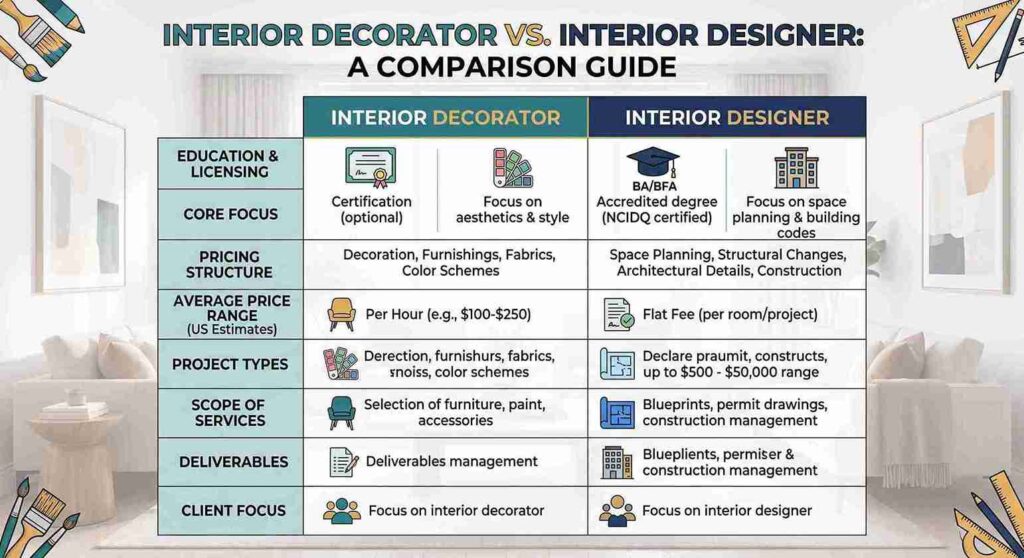 Price breakdown chart showing how much does an interior decorator cost per room