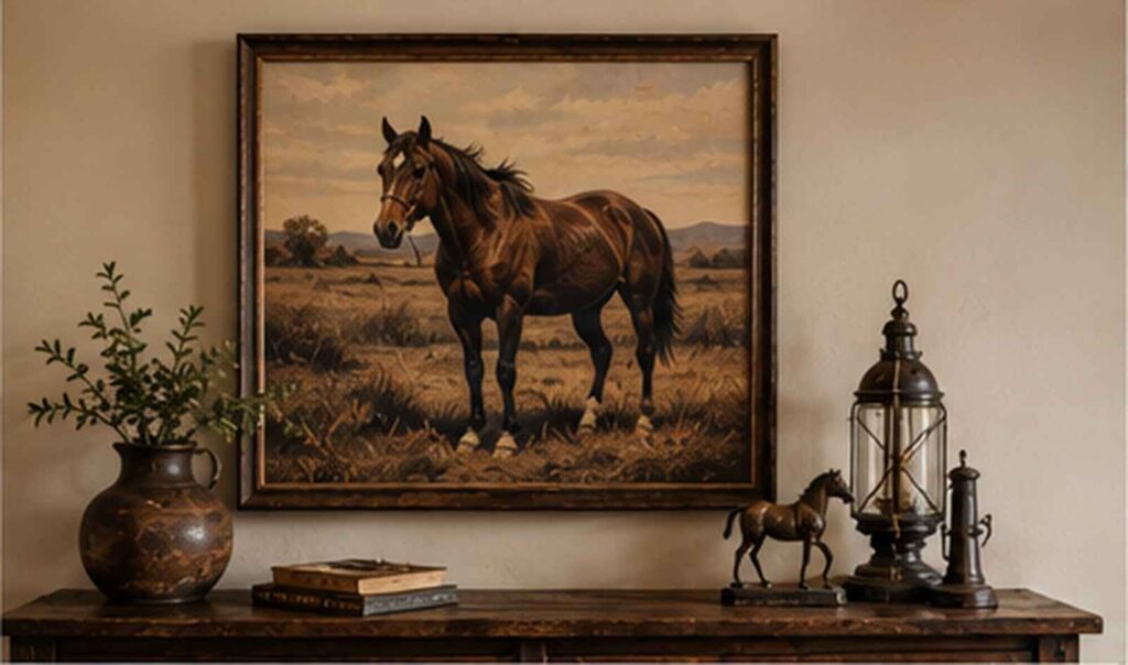 equestrian wall art in modern Western interior