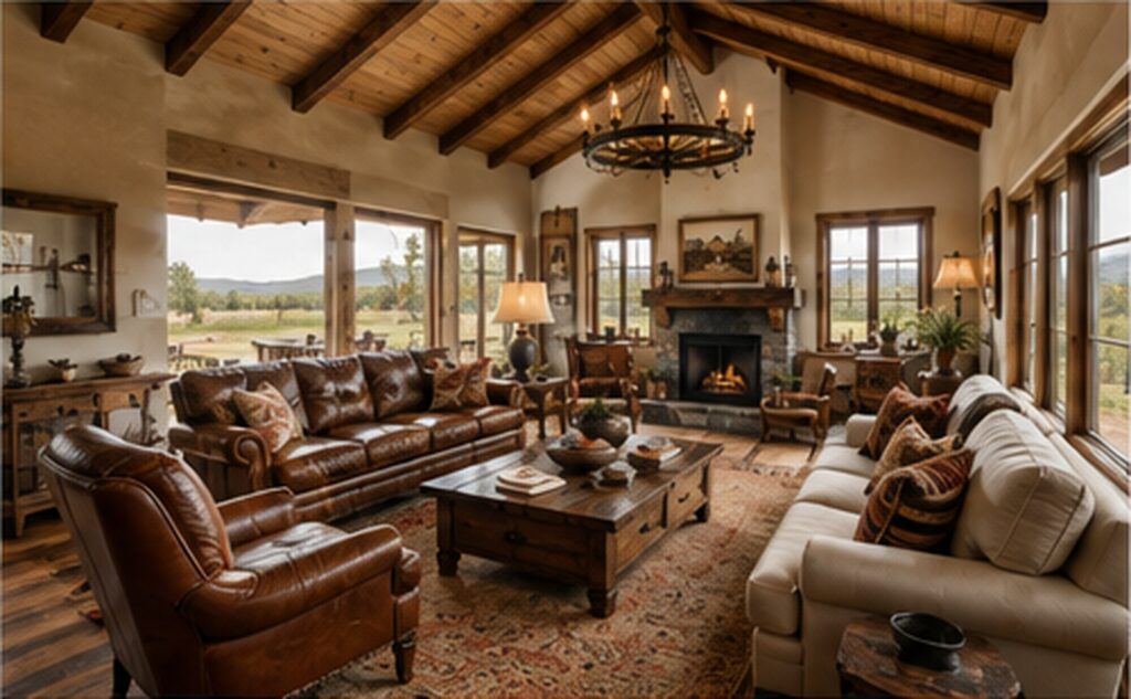 modern Western interior with rustic wood furniture