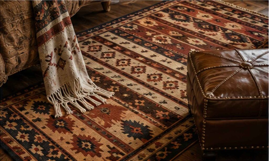 Western inspired rug and layered textiles